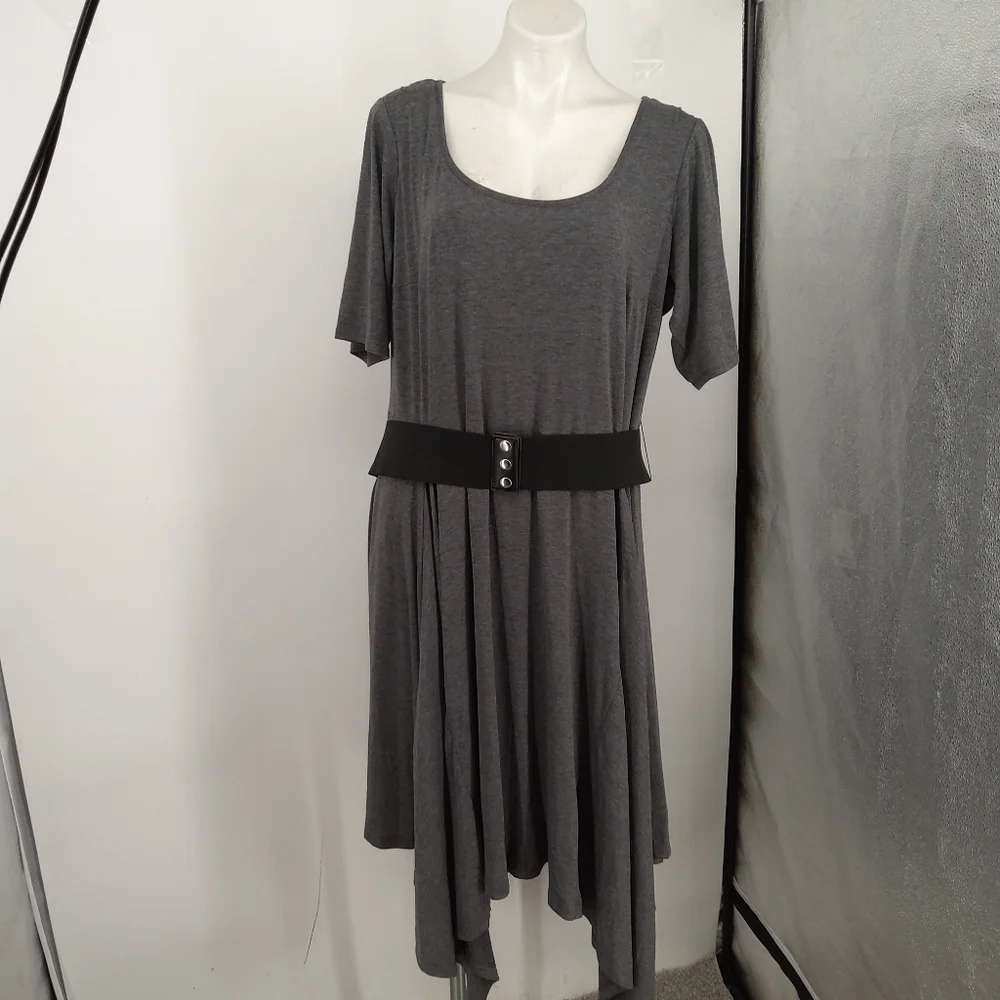 SIGNATURE BY ROBBIE BEE 20W SCOOP NECK ASYMMETRICAL MIDI DRESS - Picture 1 of 9